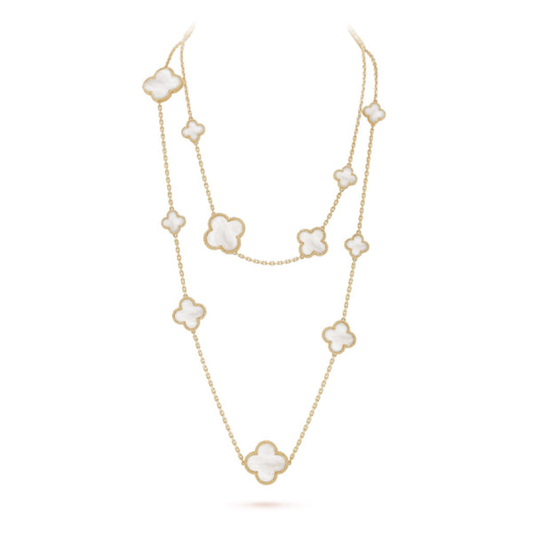 ˇMagic JewelryˇCLOVER 16 MOTIF WHITE MOP GOLD NECKLACE