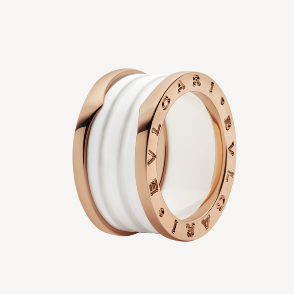 <MAGIC>ZERO 1 FOUR-BAND LOOPS AND WHITE CERAMIC SPIRAL PINK GOLD RING