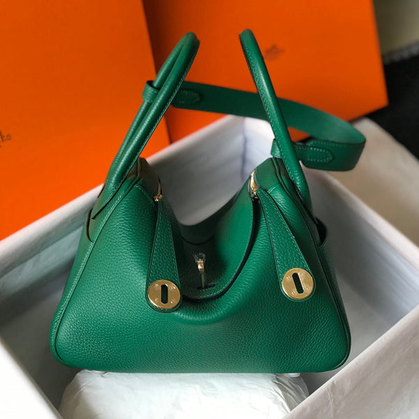 HM LINDY 30 BAG IN OCEAN GREEN CALFSKIN GOLD HARDWARE