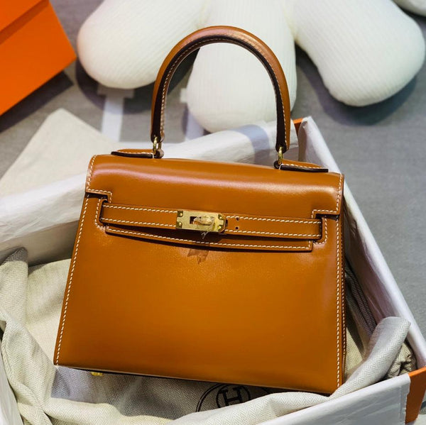 KELLY MINI 20 BAG IN BRONZE BROWN SMOOTH CALFSKIN WITH GOLD HARDWARE (MADE-TO-ODER)