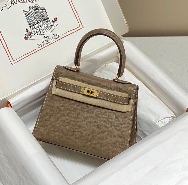 KELLY MINI 20 BAG IN MEDIUM BROWN CALFSKIN WITH GOLD HARDWARE (MADE-TO-ODER)