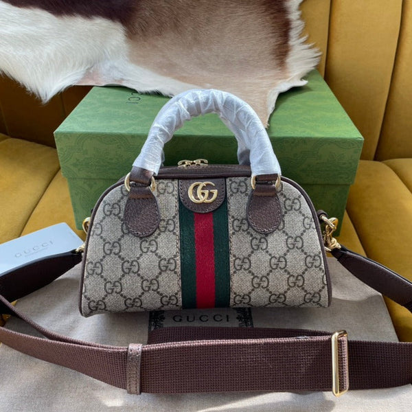 OPHIDIA GG SMALL 21 SHOULDER BAG BEIGE AND EBONY SUPREME CANVAS