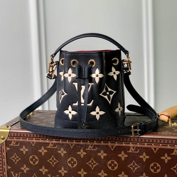 NANO NOÉ 16 IN BLACK BEIGE BICOLOR MONOGRAM EMPREINTE CALFSKIN