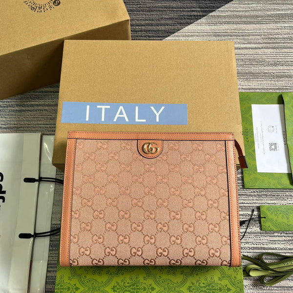 OPHIDIA GG 27 BAG IN LIGHT PINK CANVAS AND CALFKSKIN