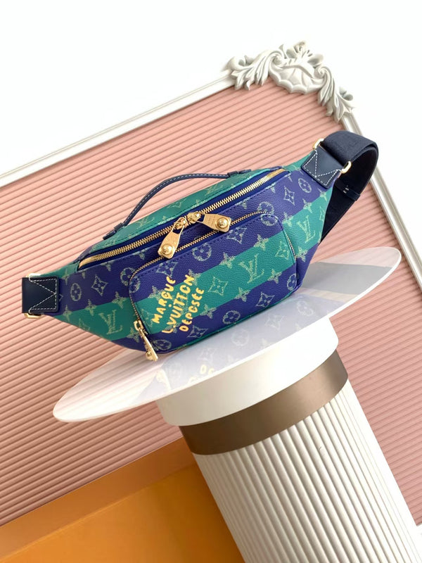 ONTHEGO MEN'S BAG 2026 RUSH WAIST BAG STRIPED CANVAS OLD FLOWER ZIPPER SHOULDER MESSENGER BAG