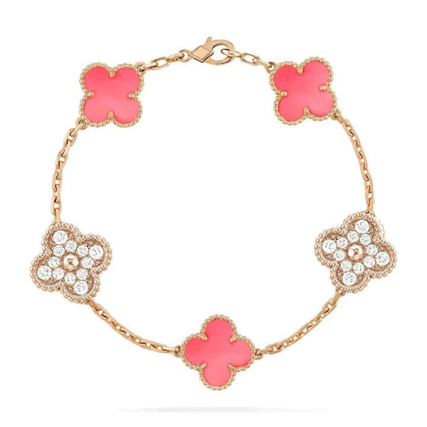 ˇMagic JewelryˇCLOVER 5 MOTIF DIAMOND PINK MOP ROSE GOLD BRACELET