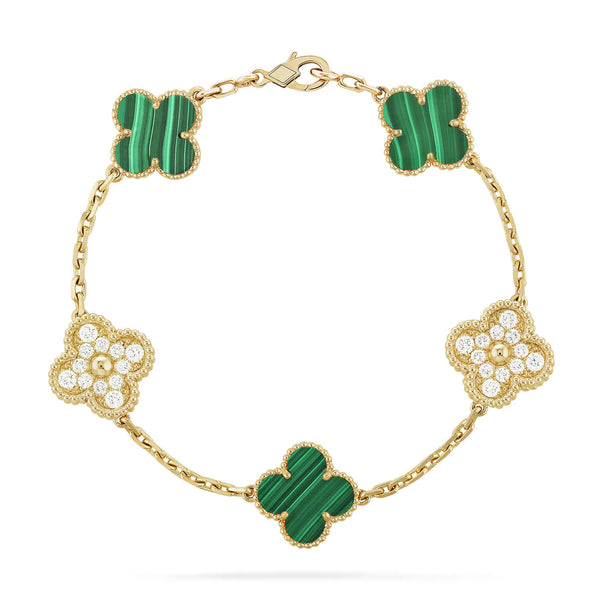 ˇMagic JewelryˇCLOVER  5 MOTIF MALACHITE DIAMOND BRACELET
