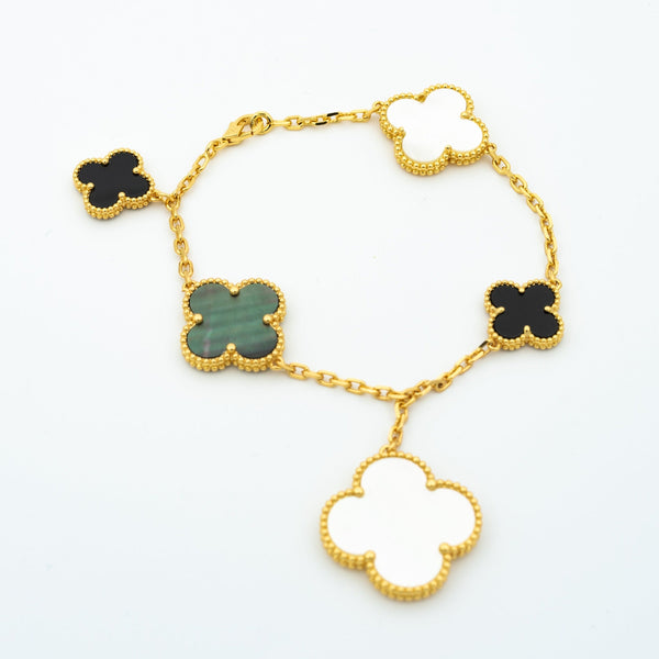 ˇMagic JewelryˇCLOVER BRACELET 5 MOTIFS ONYX MOP