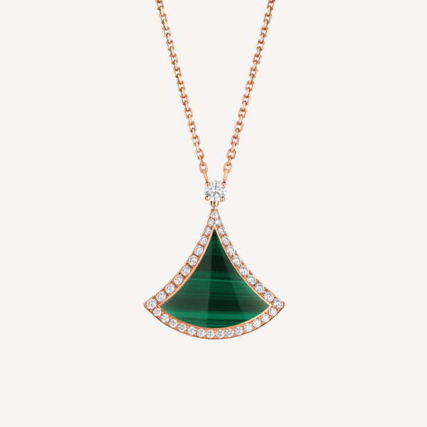 <MAGIC>DREAM MALACHITE DIAMOND PAVED PINK GOLD NECKLACE