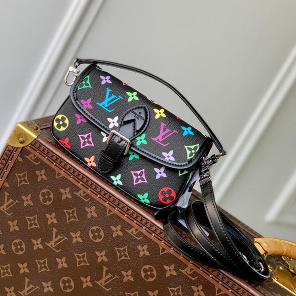 DIANE NANO BAG 19 IN MULTICOLOR MONOGRAM CANVAS AND BLACK COWHIDE
