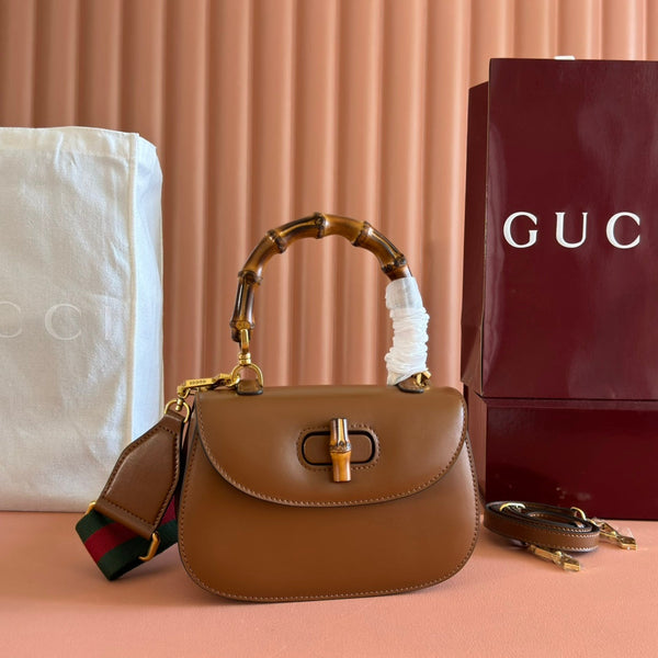 GUCCI BAMBOO MINI BAG 21 BROWN IN CALFSKIN