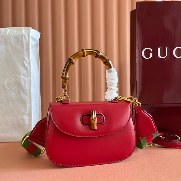 GUCCI BAMBOO MINI BAG 21 RED IN CALFSKIN