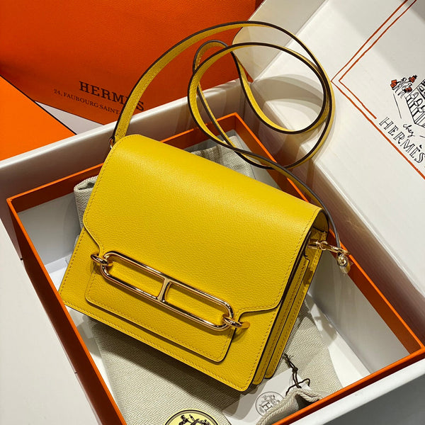 HM ROULIS 18 MINI BAG IN ANZAC YELLOW CALFSKIN GOLD-TONE HARDWARE