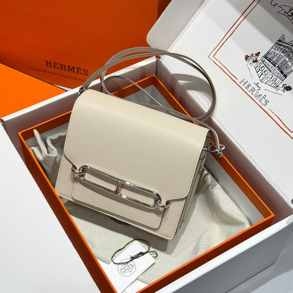 HM ROULIS 18 MINI BAG IN BEIGE CALFSKIN SILVER-TONE HARDWARE