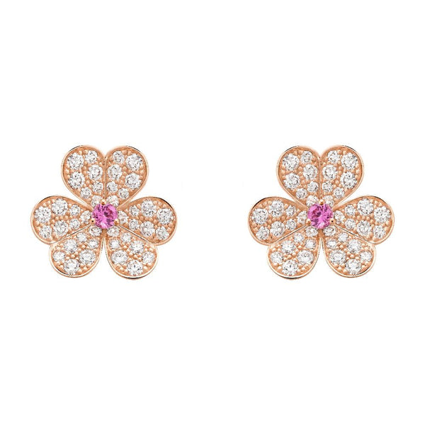 ˇMagic JewelryˇFRIVOLE PINK GOLD FLOWER DIAMOND EARRINGS