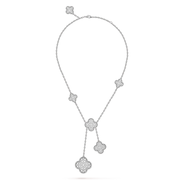 ˇMagic JewelryˇCLOVER 5 MOTIFS SILVER DIAMONDS NECKLACE