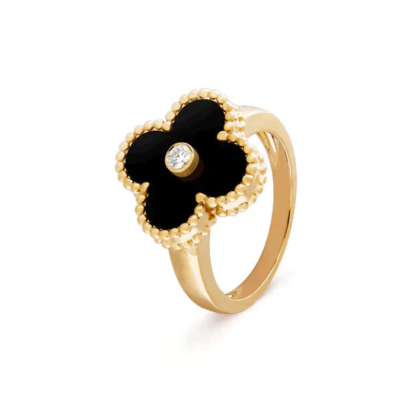ˇMagic JewelryˇCLOVER ONYX RING GOLD DIAMOND